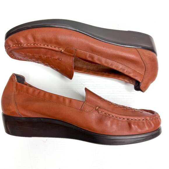 SAS Weave Wedge Comfort Non Slip Leather Moccasin Loafers Womens 9.5 M Brown - Picture 5 of 9